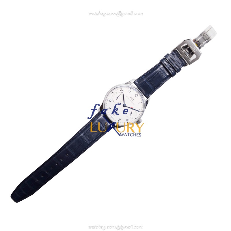 IWC Portuguese IW500107 Replica Watch, Silver Dial, Steel Case, Blue Alligator Strap, Automatic - Image 2