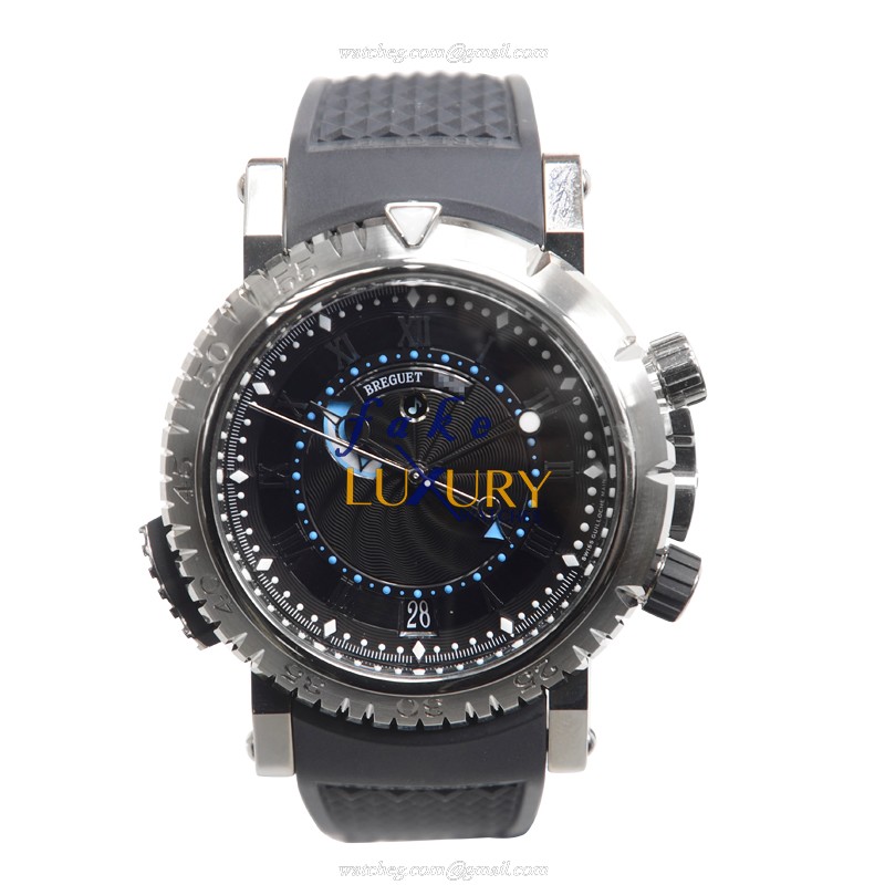 Breguet 5847BB/92/5ZV MARINE Automatic Replica Watch, Black Dial, 18kt White Gold Case, Rubber Strap - Image 2