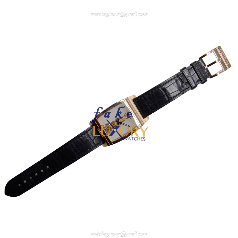 Corum Bridge Replica Watch 113.550.55-0001 000R Manual Wind 18kt Rose Gold Transparent Skull Dial - Image 2