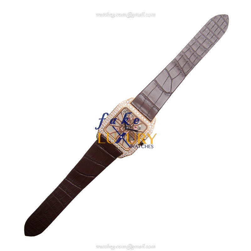 Cartier HPI00587 Santos Manual Wind 18kt Rose Gold & Diamond Bezel Replica Watch - Image 2