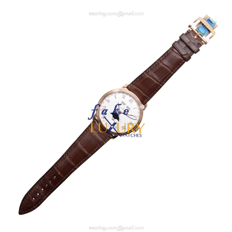 Blancpain 6639-3642-55B Replica Watch, Automatic, White Dial, 18kt Rose Gold Case, Alligator Strap - Image 2