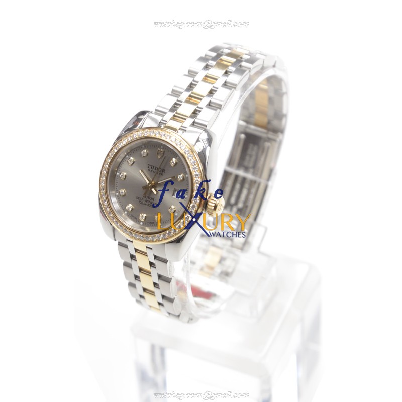 Tudor 22023-62543-10DI-GY CLASSIC Manual Wind 18kt Gold Diamond Steel Replica Watch - Gray Dial - Image 3