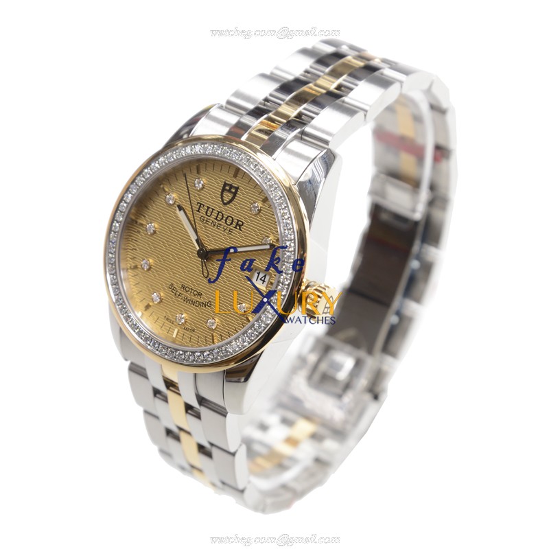 -55023-68053-10DI-CHCL Tudor GLAMOUR DATE Automatic Gold & Diamond & Steel Replica Watch - Image 3