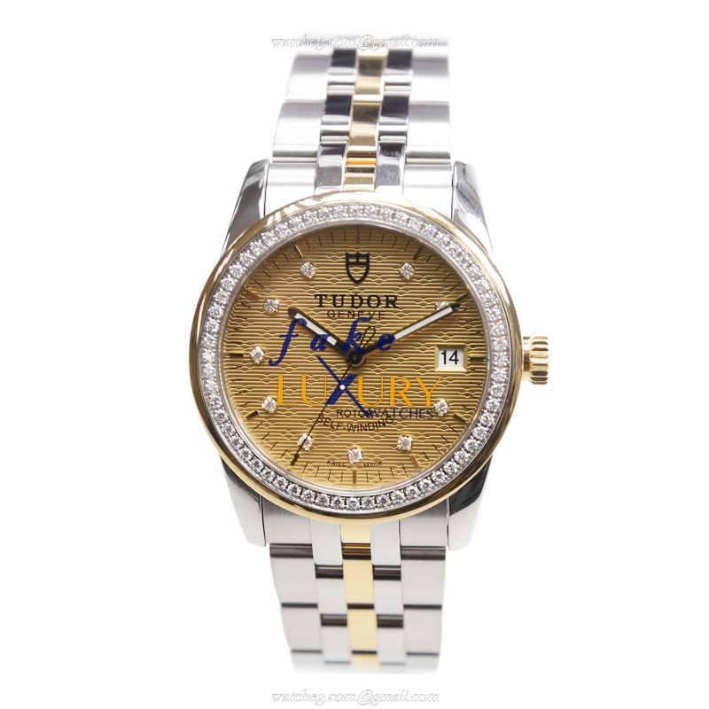 -55023-68053-10DI-CHCL Tudor GLAMOUR DATE Automatic Gold & Diamond & Steel Replica Watch - Image 2