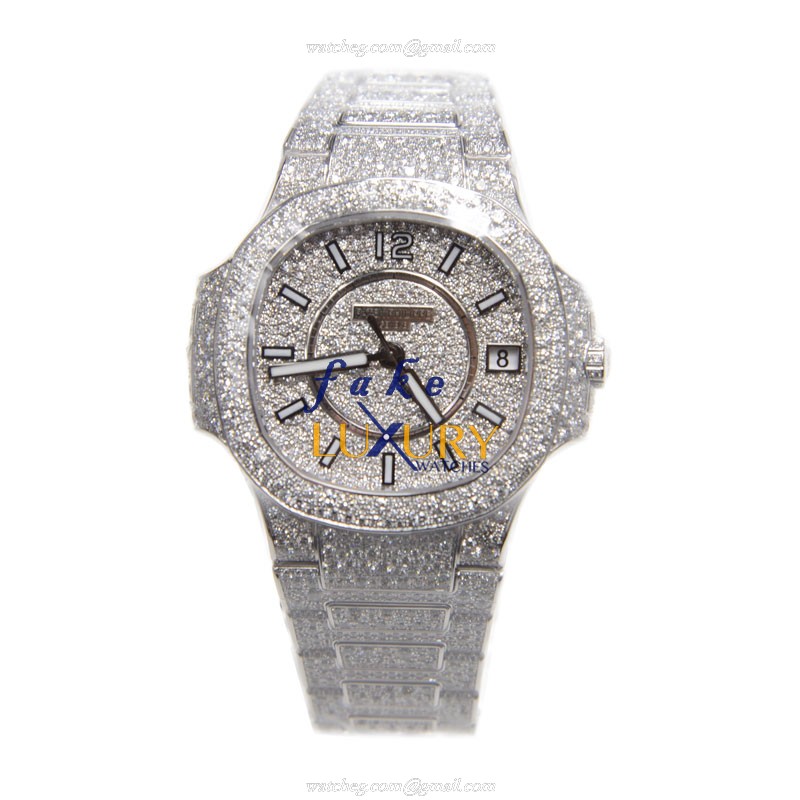 7021/1G-001 - Patek Philippe Nautilus Replica Watch 33.6mm White Gold Diamond Silver Dial - Image 2
