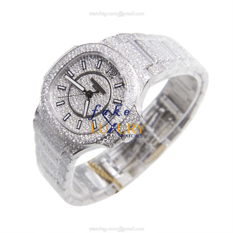 7021/1G-001 - Patek Philippe Nautilus Replica Watch 33.6mm White Gold Diamond Silver Dial - Image 3