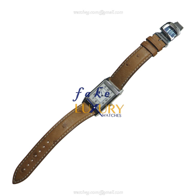 Jaeger-Lecoultre Q2518411 REVERSO Quartz Stainless Steel Replica Watch - Silver Dial, Brown Ostrich - Image 2