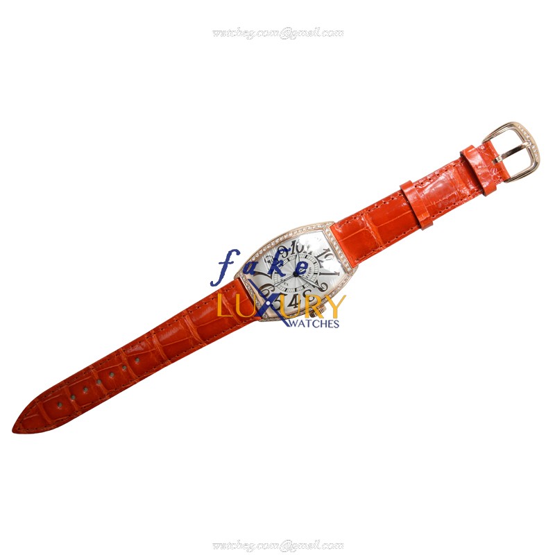 Franck Muller 5850 SC REL D 1R 5N Replica Watch, Silver Dial, Rose Gold & Diamonds Case, Orange - Image 2