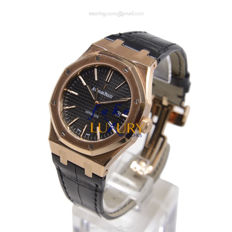 Audemars Piguet 15400OR.OO.D002CR.01 Royal Oak Automatic 18kt Rose Gold Black Dial Replica Watch - Image 3