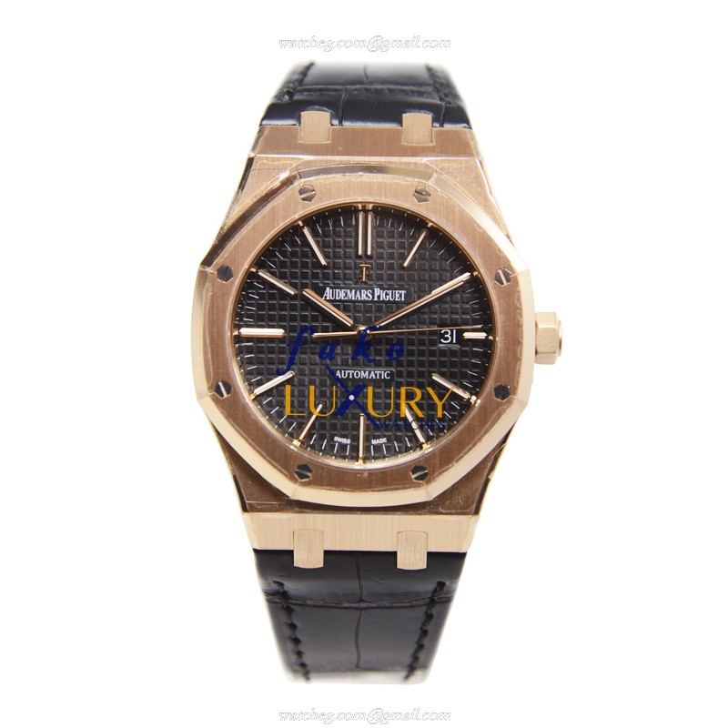 Audemars Piguet 15400OR.OO.D002CR.01 Royal Oak Automatic 18kt Rose Gold Black Dial Replica Watch - Image 2