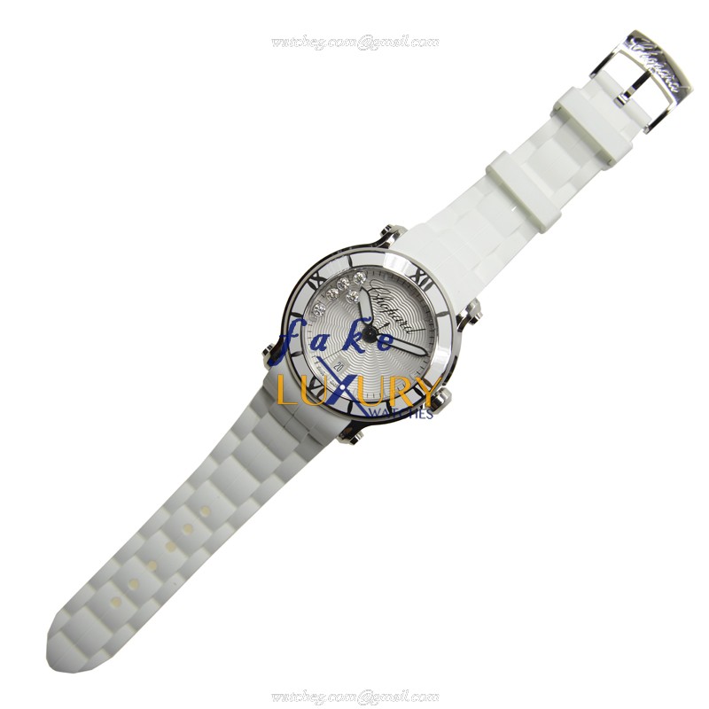 Chopard 288525-3002 Replica Watch, Swiss Quartz, Stainless Steel Case, Silver Dial, White Rubber - Image 2