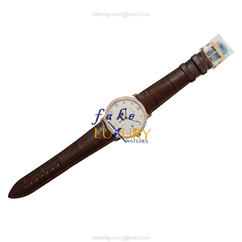 Blancpain VILLERET 6606-2897-55B Manual Wind 18kt Rose Gold Diamonds White Dial Brown Strap Replica - Image 2
