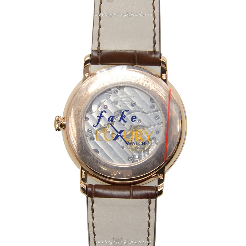 Blancpain VILLERET 6606-2897-55B Manual Wind 18kt Rose Gold Diamonds White Dial Brown Strap Replica - Image 3