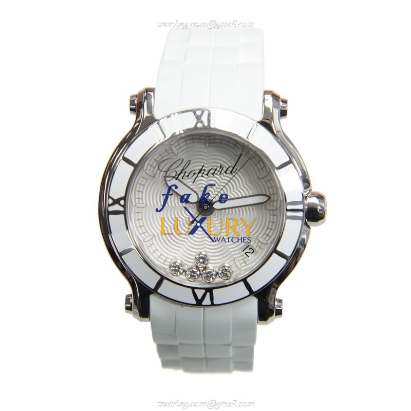 Chopard 278551-3001 Happy Sport Quartz Silver Dial White Rubber Strap Steel Replica Watch - Image 2