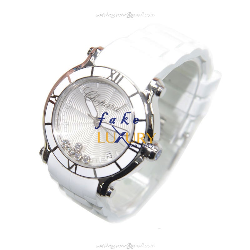 Chopard 278551-3001 Happy Sport Quartz Silver Dial White Rubber Strap Steel Replica Watch - Image 3