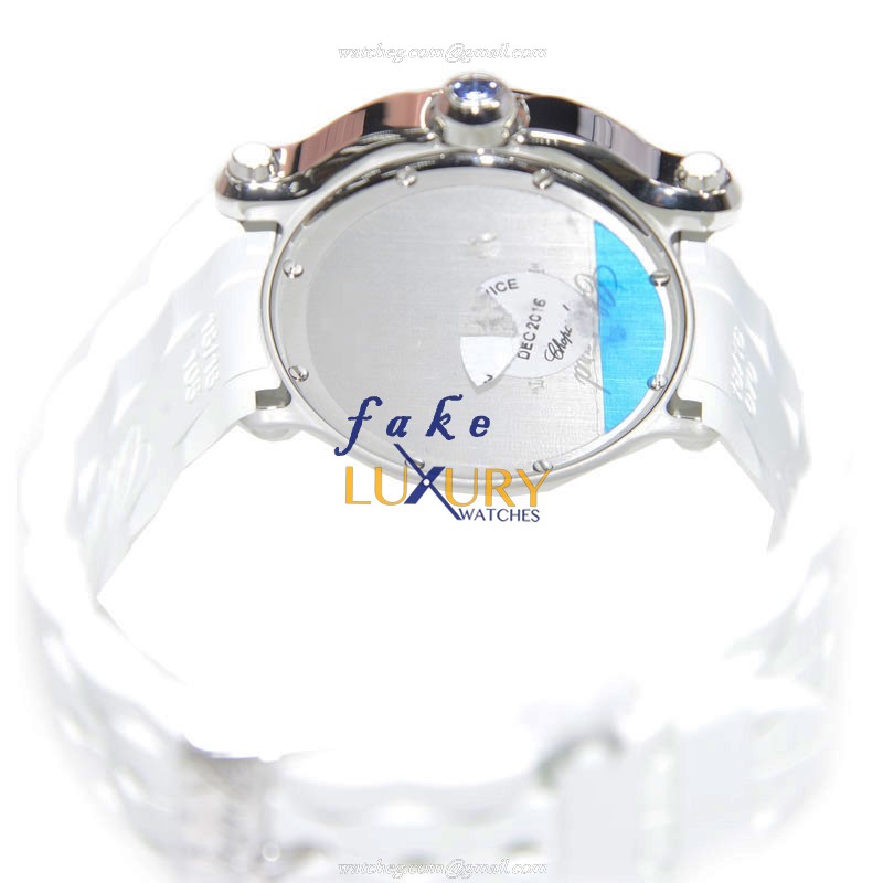 Chopard 278551-3001 Happy Sport Quartz Silver Dial White Rubber Strap Steel Replica Watch - Image 4