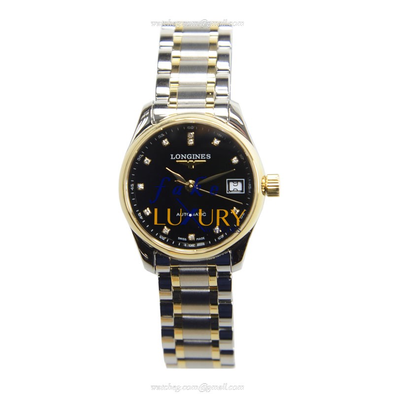 L2.128.5.57.7 - Longines Master Replica Watch Automatic 18kt Gold Steel Silver Dial Black - Image 2