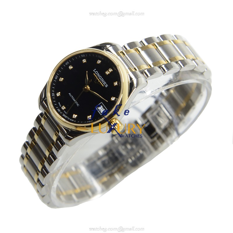 L2.128.5.57.7 - Longines Master Replica Watch Automatic 18kt Gold Steel Silver Dial Black - Image 3