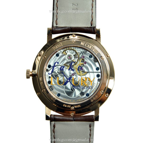 Piaget G0A34113 Altiplano Replica Watch, Manual Wind, Rose Gold Case, Silver Dial, Brown Alligator - Image 3
