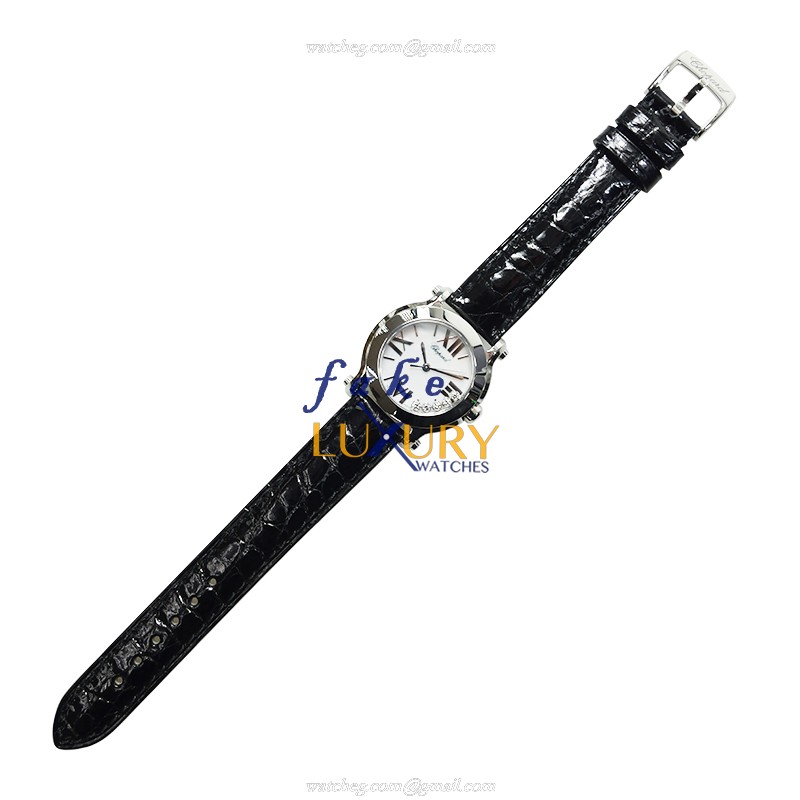 Chopard 278509-3001 HAPPY SPORT Quartz Steel White Dial Black Alligator Strap Replica Watch - Image 2