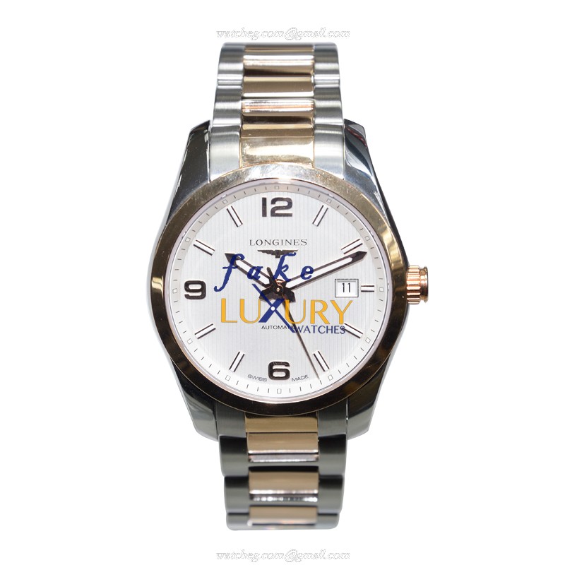 Longines L2.785.5.76.7 Conquest Classic Automatic 18kt Rose Gold & Steel Silver Dial Replica Watch - Image 2