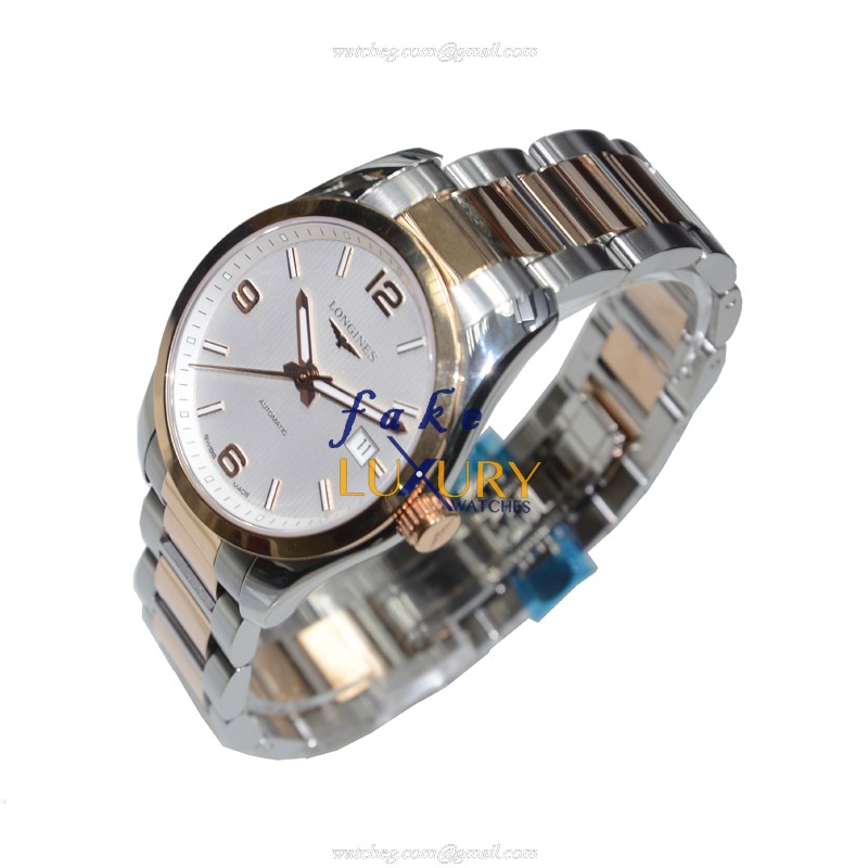 Longines L2.785.5.76.7 Conquest Classic Automatic 18kt Rose Gold & Steel Silver Dial Replica Watch - Image 3