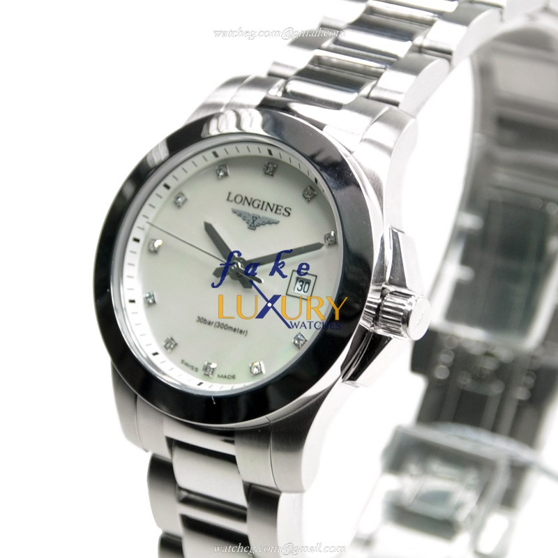 Longines L3.277.4.87.6 Swiss Quartz Stainless Steel Replica Watch, White Mother of Pearl Dial - Image 3