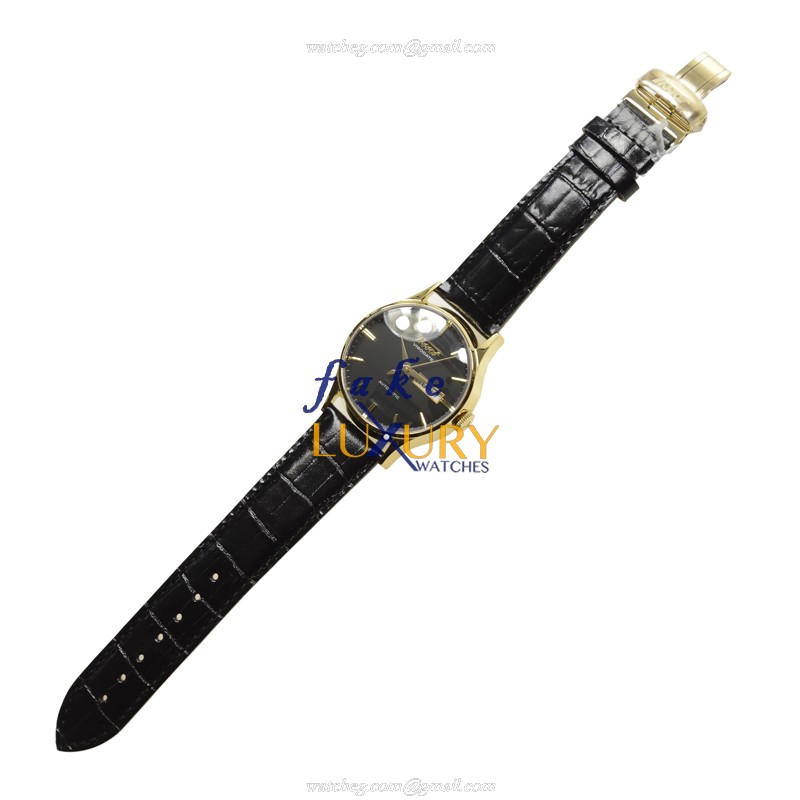Tissot T019.430.36.051.01 T-Classic Automatic Gold-Plated Steel Black Leather Replica Watch - Image 2