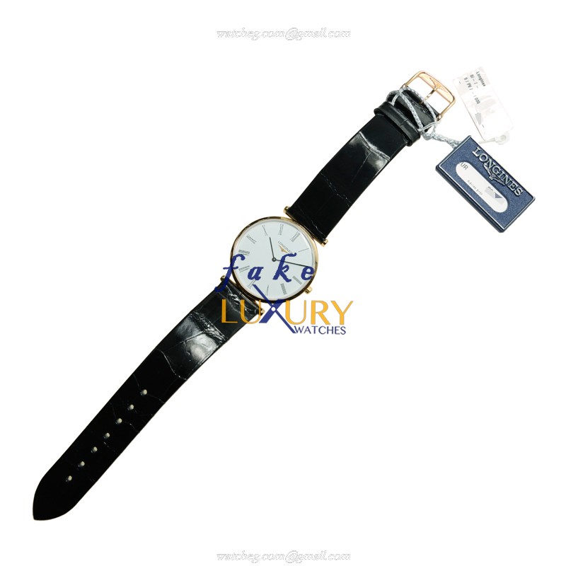 Longines La Grande L4.709.1.11.2 Quartz 18kt Rose Gold White Dial Black Alligator Strap Replica - Image 2