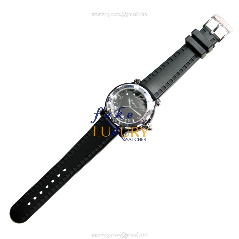-288507-9008 - Chopard Happy Sport Quartz Stainless Steel Replica Watch - Black Dial & Rubber - Image 2