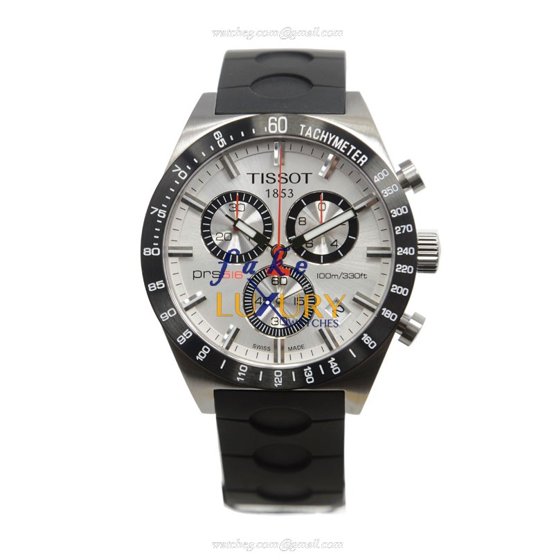 Tissot T044.417.27.031.00 Replica Watch, Silver Dial, Steel Case, Quartz Movement, Black Rubber - Image 2