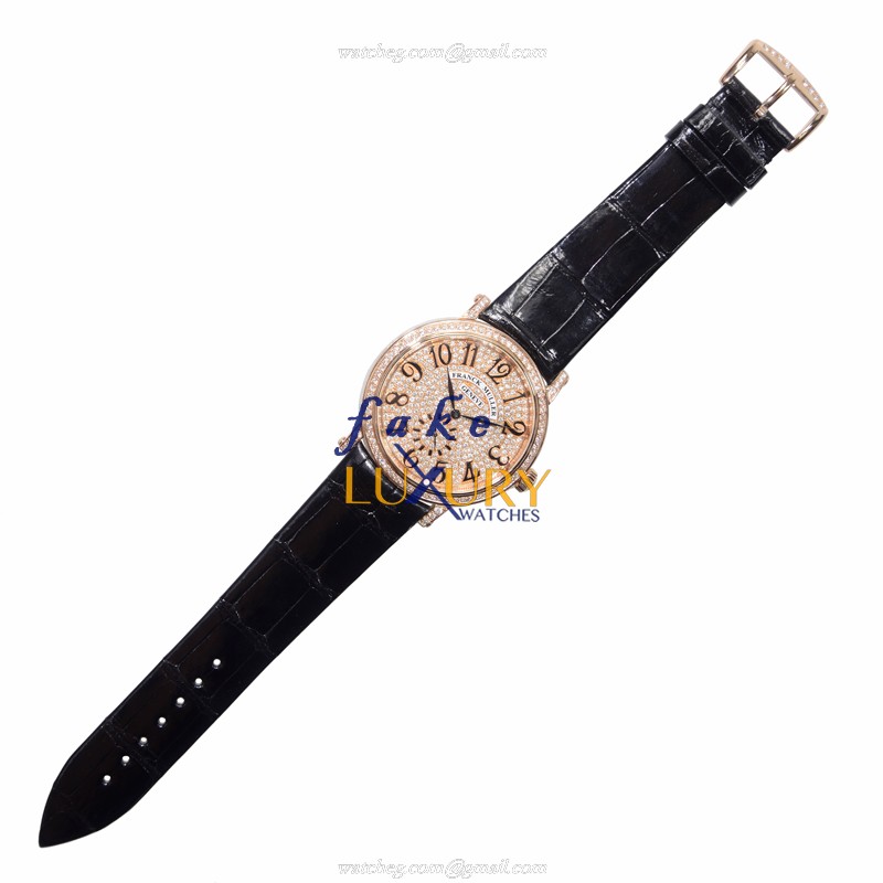 Franck Muller Liberty 7421 B S6 D CD 5N Automatic 18kt Rose Gold Diamonds Gold Dial Replica Watch - Image 2