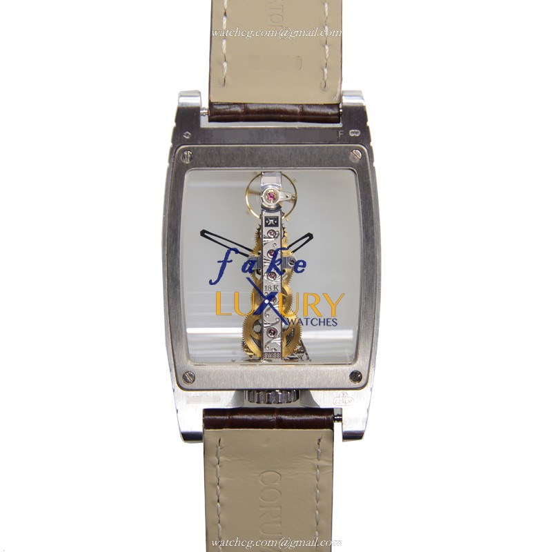 Corum BRIDGE 113.550.59-0001 000G Replica Watch Manual Wind 18kt White Gold Silver Dial Brown - Image 3