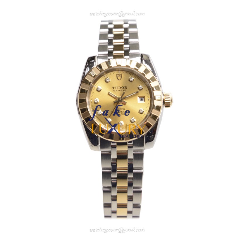 Tudor 22013-62543-10DI-CH Automatic 18kt Gold & Steel Case Replica Watch - Gold Dial - Silver Strap - Image 2