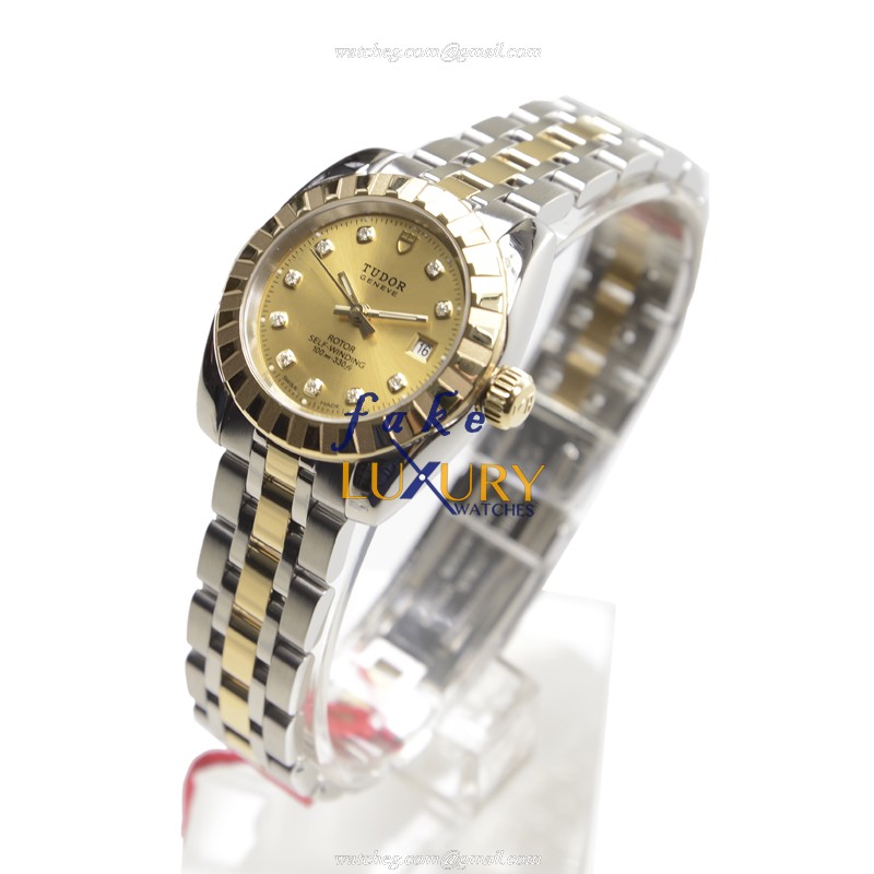 Tudor 22013-62543-10DI-CH Automatic 18kt Gold & Steel Case Replica Watch - Gold Dial - Silver Strap - Image 3