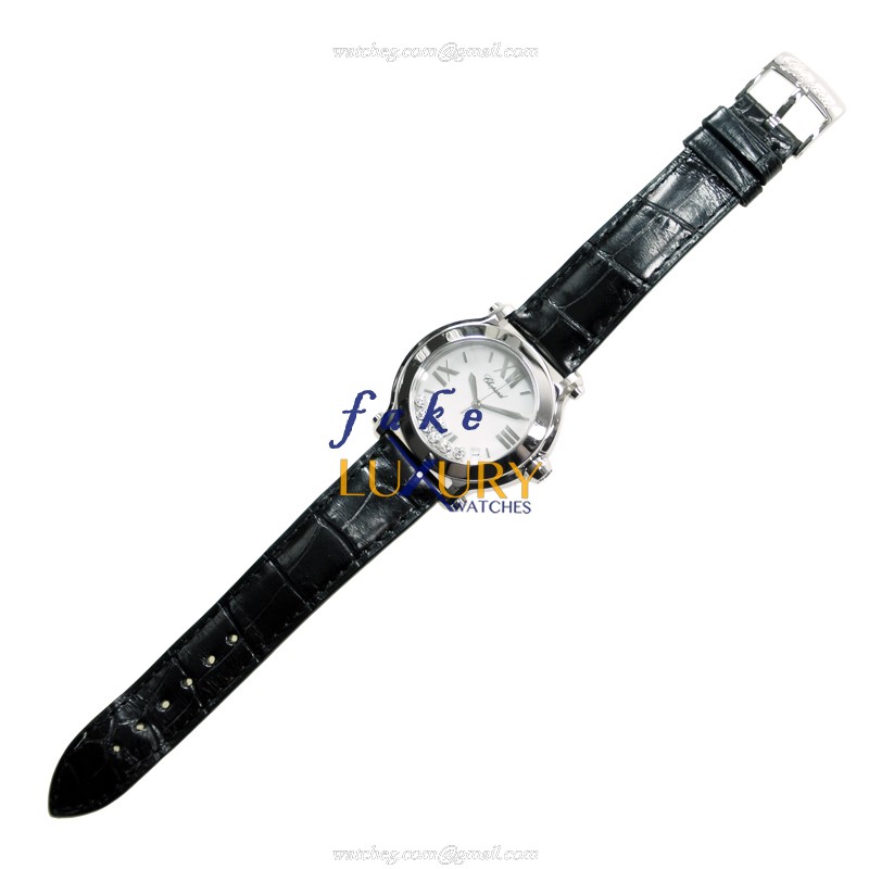Chopard 278475-3001 Happy Sport Quartz Replica Watch - White Dial, Black Alligator, Stainless Steel - Image 2