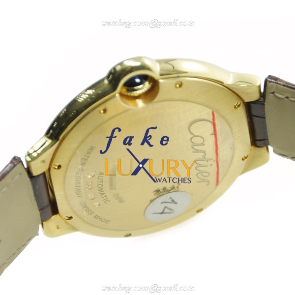 Cartier W6900551 BALLON BLEU Auto 18kt Gold Replica Watch, Swiss Movement, Brown Alligator Strap - Image 4