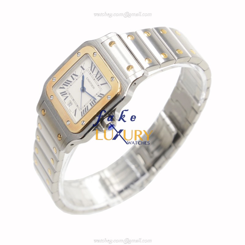 Cartier W20011C4 Santos Quartz 18kt Gold & Steel Replica Watch, Automatic, Silver Dial, 29mm Case - Image 3