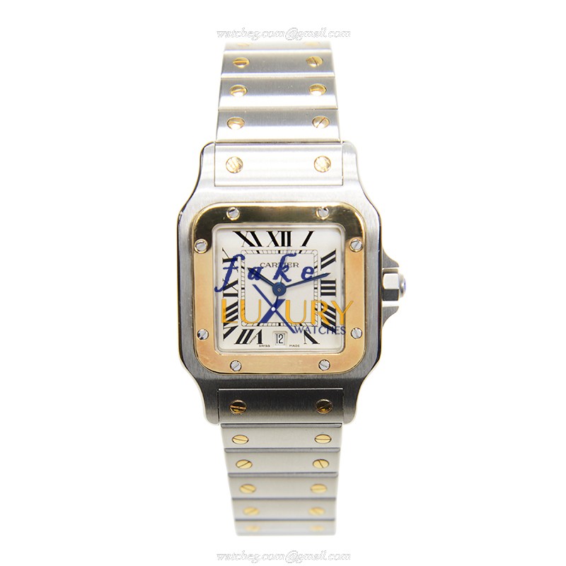 Cartier W20011C4 Santos Quartz 18kt Gold & Steel Replica Watch, Automatic, Silver Dial, 29mm Case - Image 2