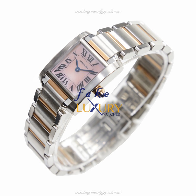 Cartier W51027Q4 Quartz Tank Stainless Steel Automatic Replica Watch | Pink Dial | Gold & Steel - Image 3