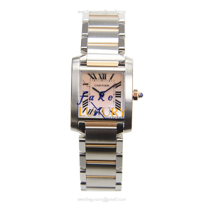 Cartier W51027Q4 Quartz Tank Stainless Steel Automatic Replica Watch | Pink Dial | Gold & Steel - Image 2