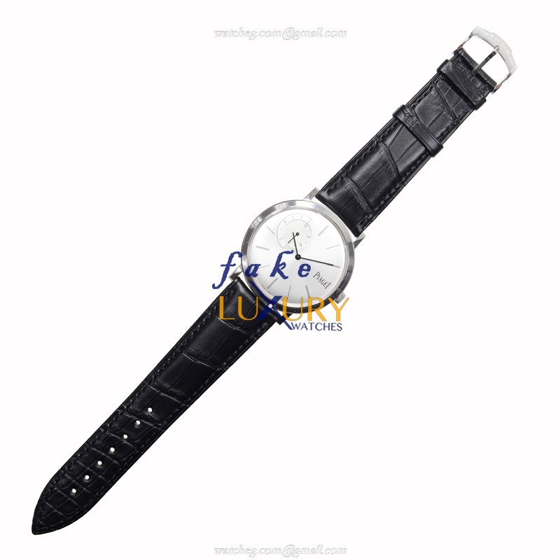 Piaget G0A33112 Replica Watch, Manual Wind, 18kt White Gold Case, Silver Dial, Black Alligator Strap - Image 2