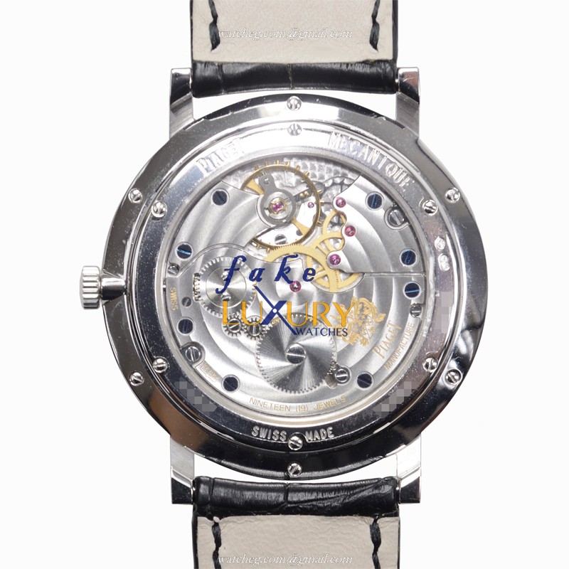 Piaget G0A33112 Replica Watch, Manual Wind, 18kt White Gold Case, Silver Dial, Black Alligator Strap - Image 3