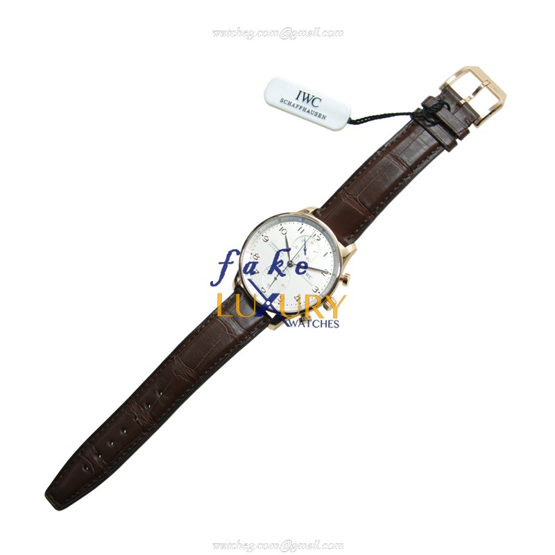 IWC Portuguese IW371480 Replica Watch, 18kt Rose Gold Case, Silver Dial, Brown Alligator Strap - Image 2