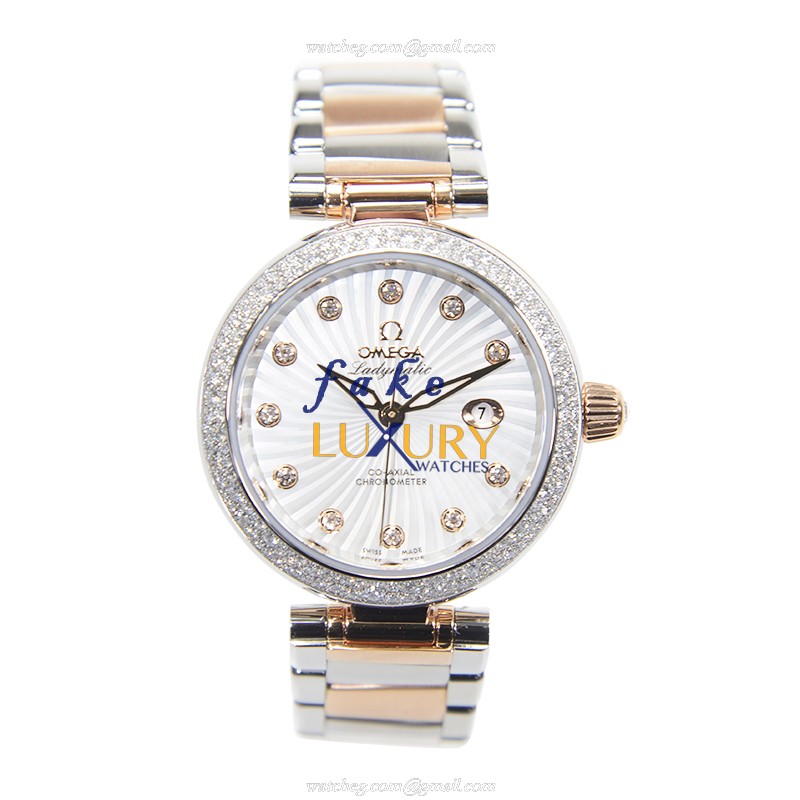Omega 425.25.34.20.55.001 DE VILLE Automatic 18kt Rose Magic & Diamond White Dial Silver Strap - Image 2