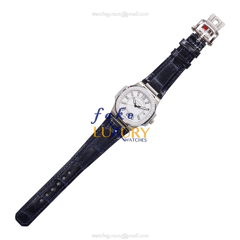 Patek Philippe 7010G-001 Nautilus Replica Watch, Quartz, Silver Dial, 18kt White Gold & Diamond Case - Image 2
