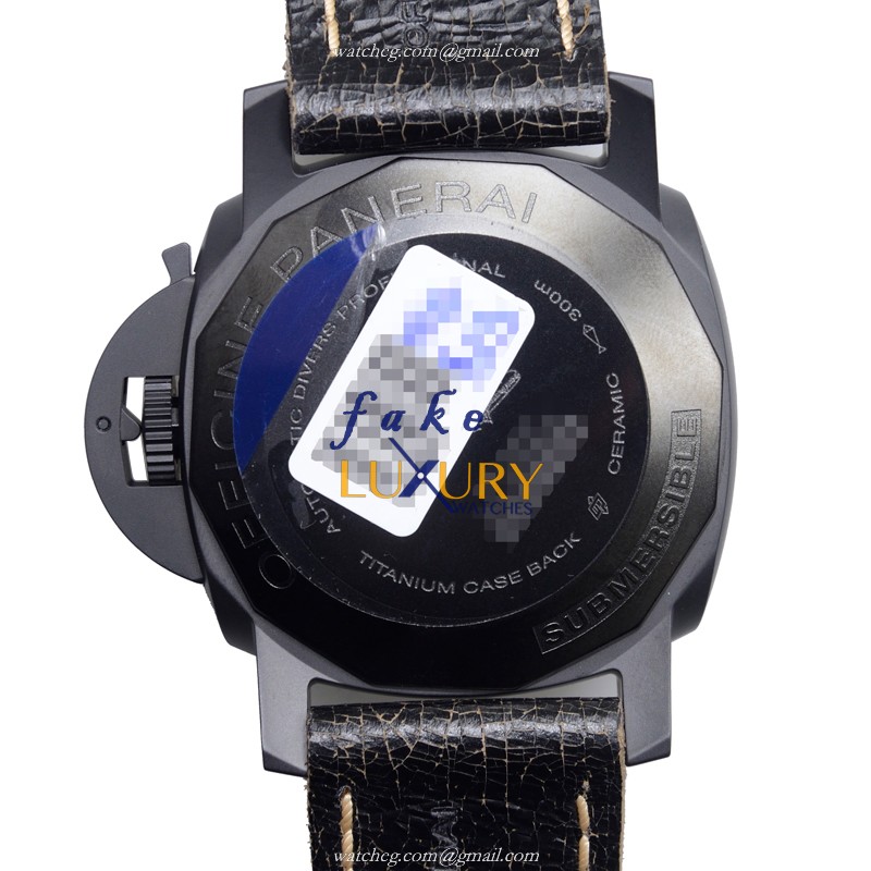 Panerai PAM00508 LUMINOR Automatic Ceramic Replica Watch - Swiss Movement, Black Dial, Leather Strap - Image 3