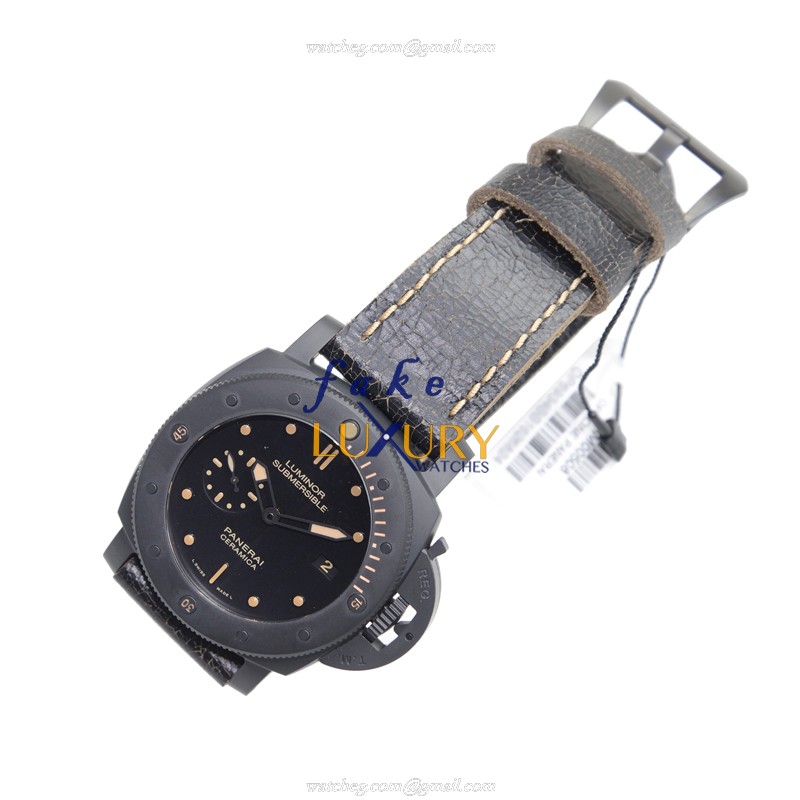 Panerai PAM00508 LUMINOR Automatic Ceramic Replica Watch - Swiss Movement, Black Dial, Leather Strap - Image 4