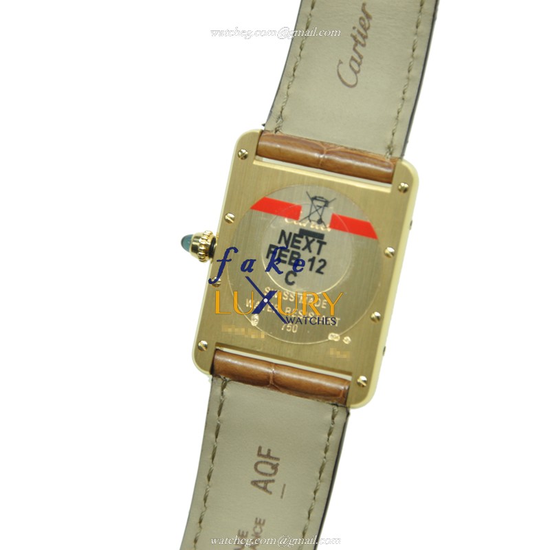 Cartier W1529756 TANK Quartz 18kt Yellow Gold Replica Watch - Swiss Movement, Alligator Brown Strap - Image 2