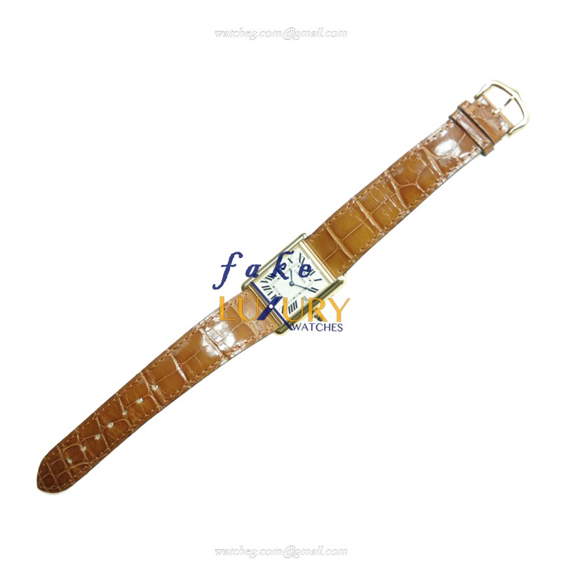 Cartier W1529756 TANK Quartz 18kt Yellow Gold Replica Watch - Swiss Movement, Alligator Brown Strap - Image 3